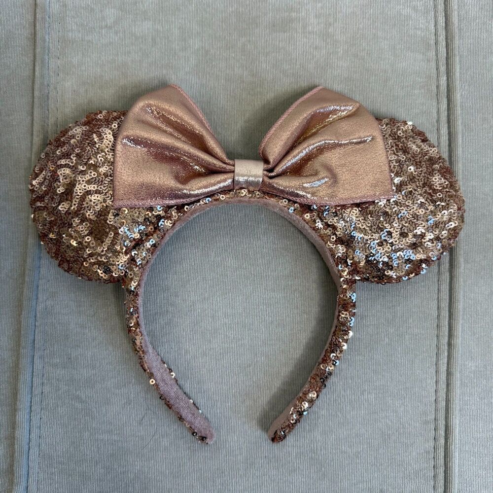 Disney Parks BUNDLE Rose Gold Sequin Pink Leopard Feather Minnie Headband Ears - Picture 7 of 8